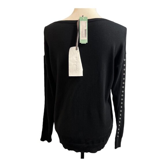 Magnolia Grace Sweater Womens M Black Boat Neck Grommet Studded‎ Sleeves Edgy - Picture 3 of 8